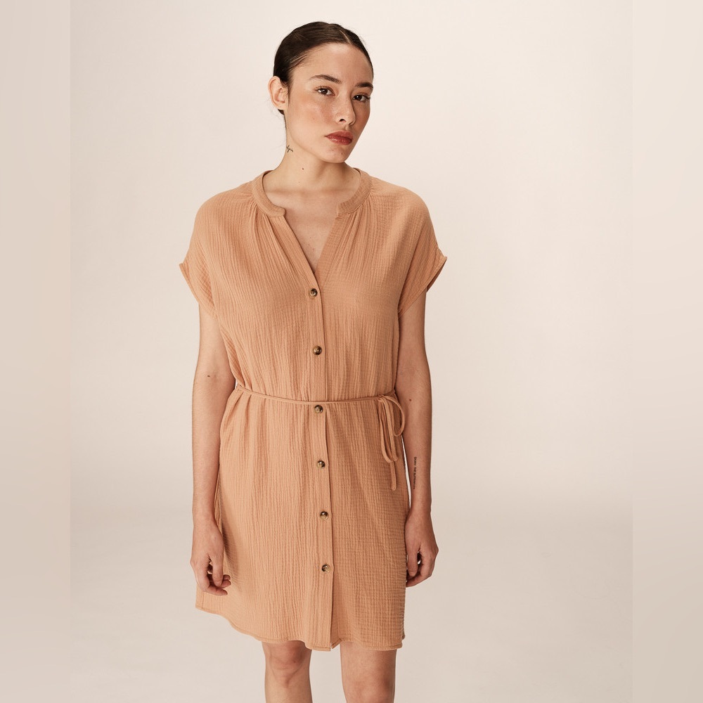 Grace & Mila - Cotton Gauze camel Button-Down Dress